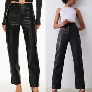 Wilfred Aritzia Melina High Rise Faux Vegan Leather Straight Leg Pant, Black, 10